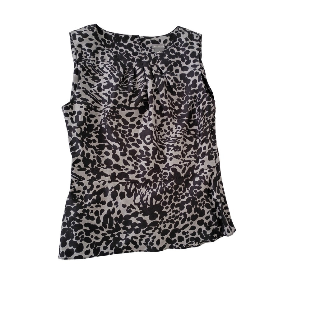 Ann Taylor 100% Silk Leopard Print Sleeveless Blouse Gray Black 4